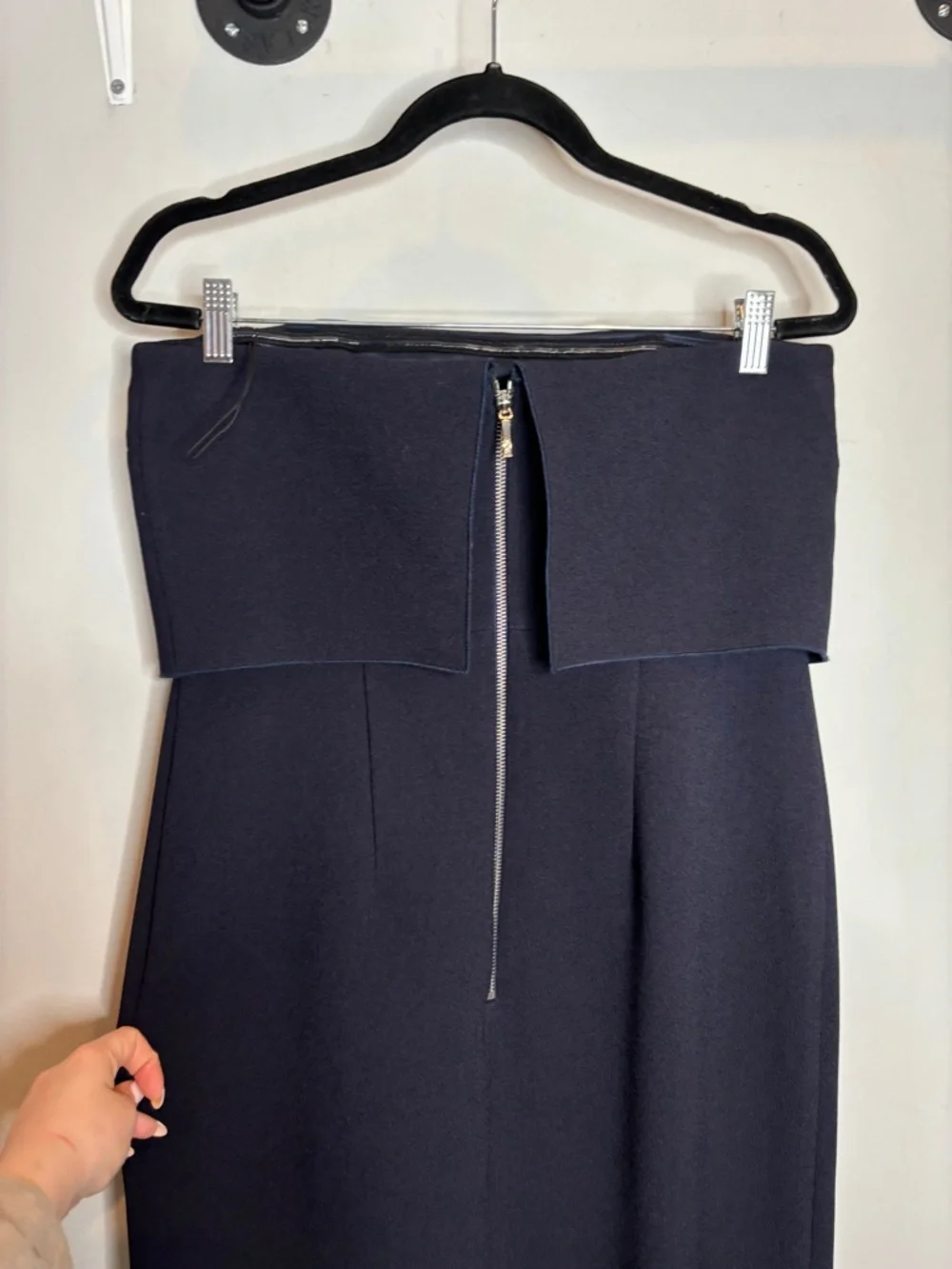 Dion Lee Strapless Laser Cut Fringe Dress Size 10 Navy
